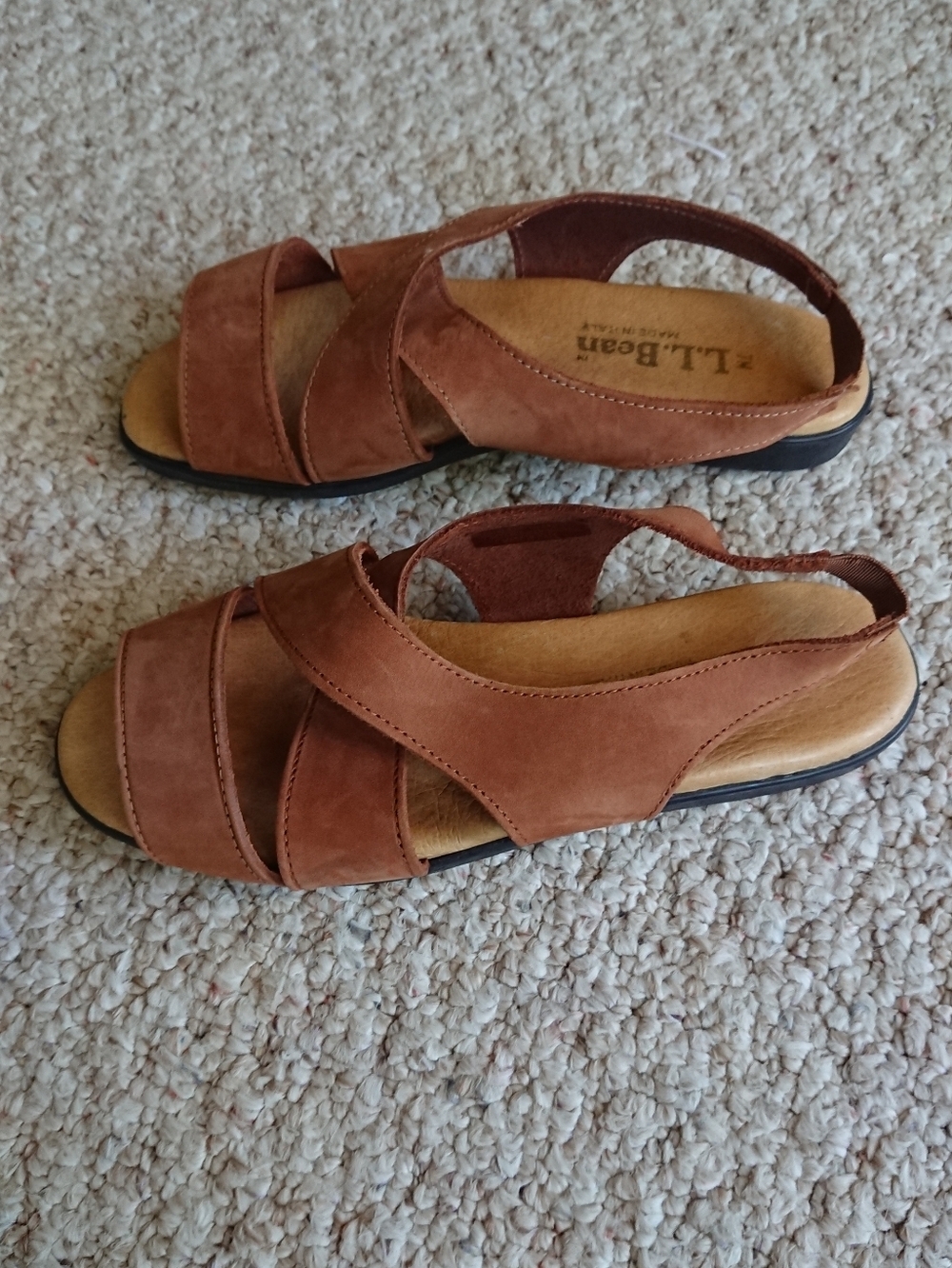 LL Bean Made in Italy Brown nubuck Leather Slingback Sandals size 6.5